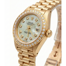 Rolex Dj President Style Watch White Mop Natural Earth Mined Diamond Dial Bezel Gold