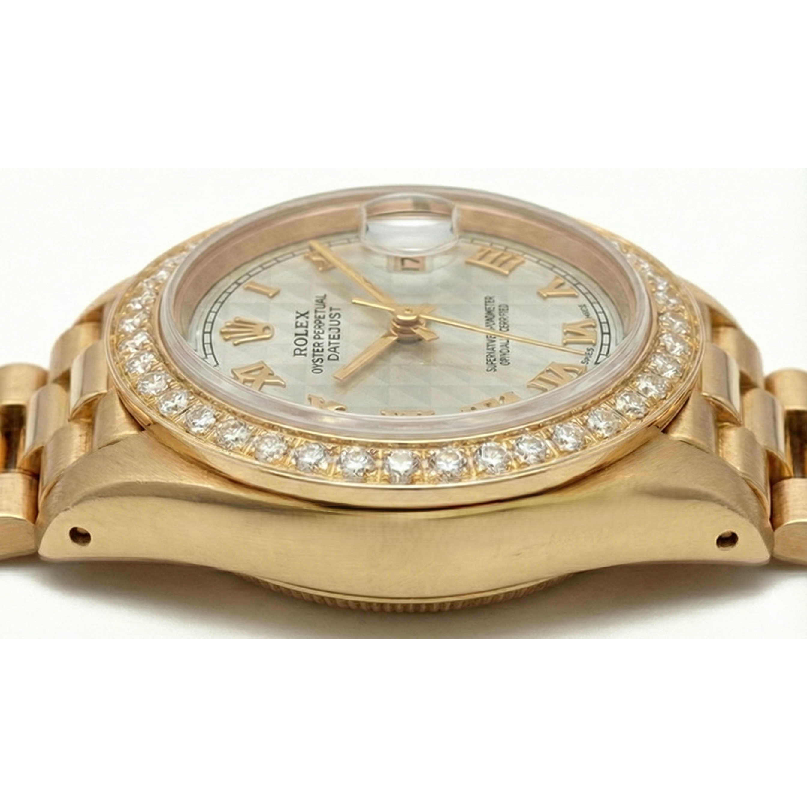 Rolex Dj Pyramid Roman Dial Natural Earth Mined Diamond Bezel Watch President Style G