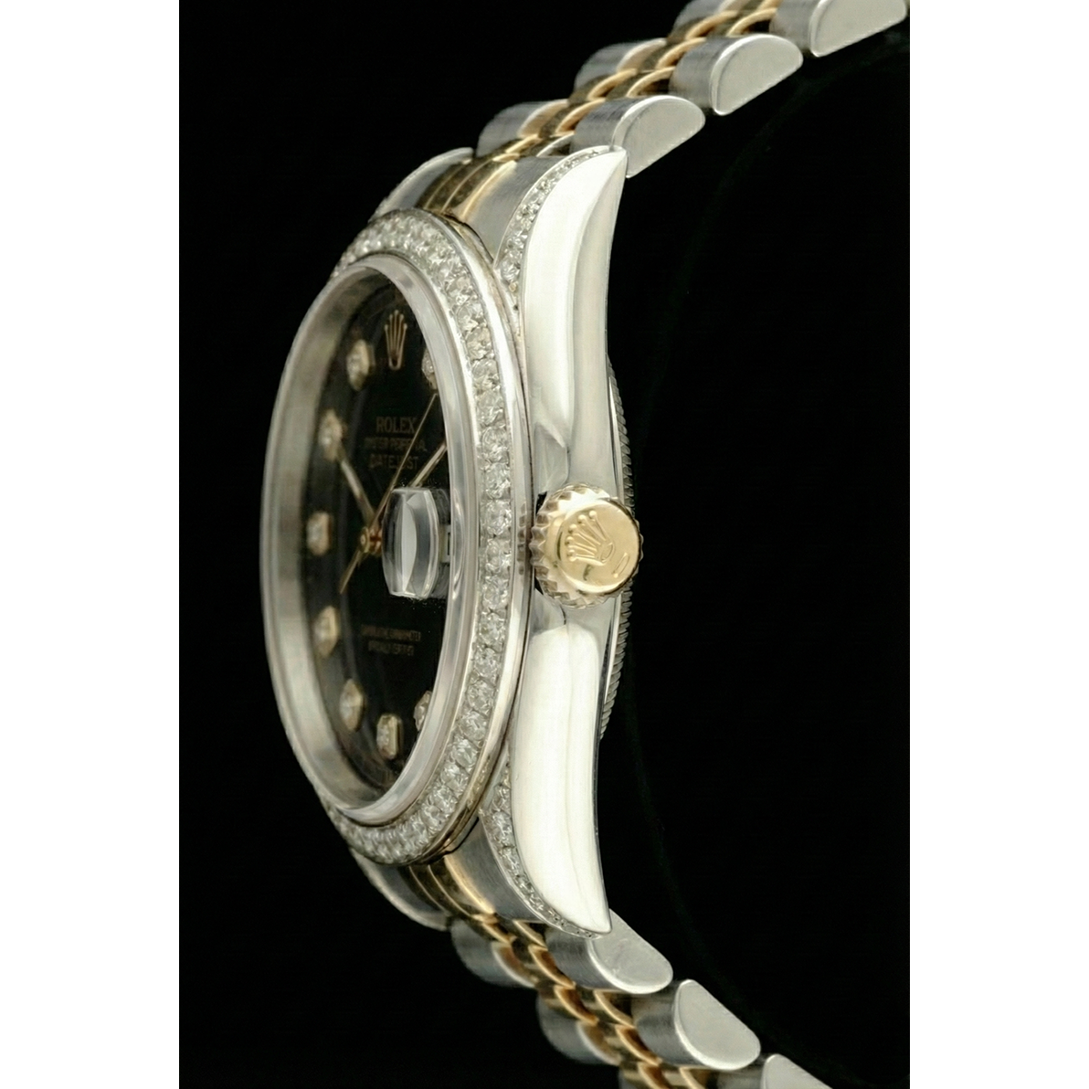 Rolex Dj Quick Set No Holes Diamond Bezel Black Dial Ss Bracelet