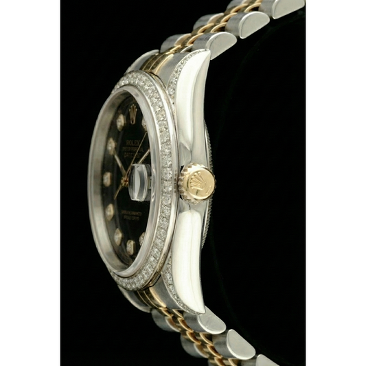 Rolex Dj Quick Set No Holes Diamond Bezel Black Dial Ss Bracelet