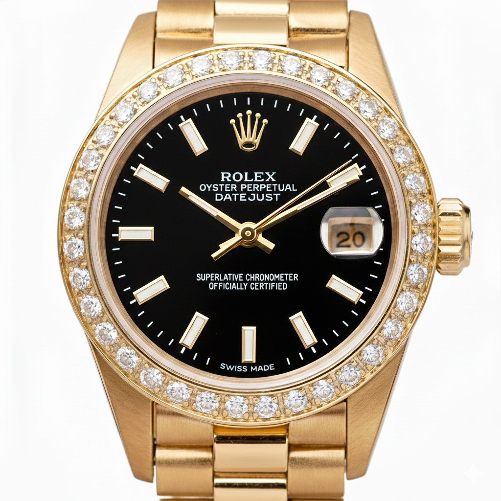Rolex Dj Stick Dial Presidential Style Ladies Watch Natural Earth Mined Diamond Bezel