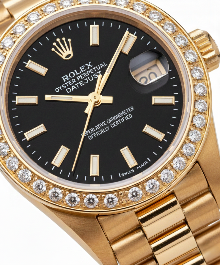 Rolex Dj Stick Dial Presidential Style Ladies Watch Natural Earth Mined Diamond Bezel