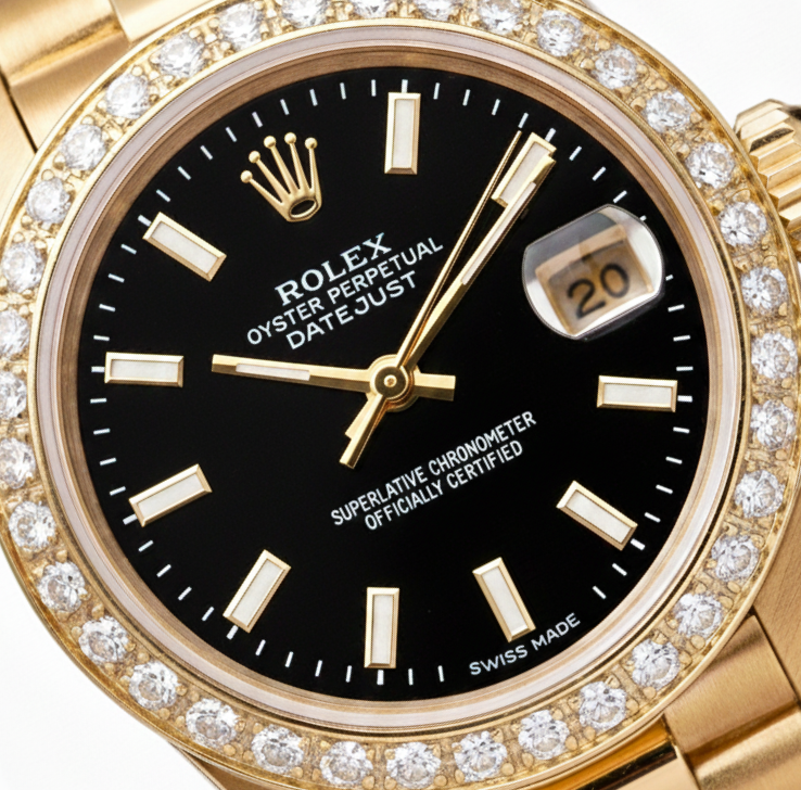 Rolex Dj Stick Dial Presidential Style Ladies Watch Natural Earth Mined Diamond Bezel
