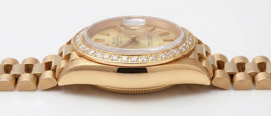 Rolex Dj Watch Presidential Style Champagne Stick Dial  Bezel