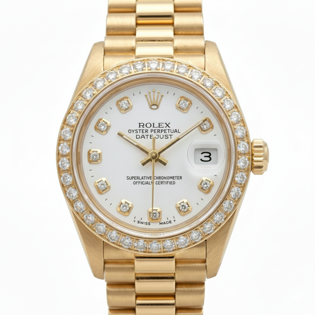 Rolex Dj Watch Presidential Style Gold Bezel Natural Earth Mined Diamond Dial Rolex