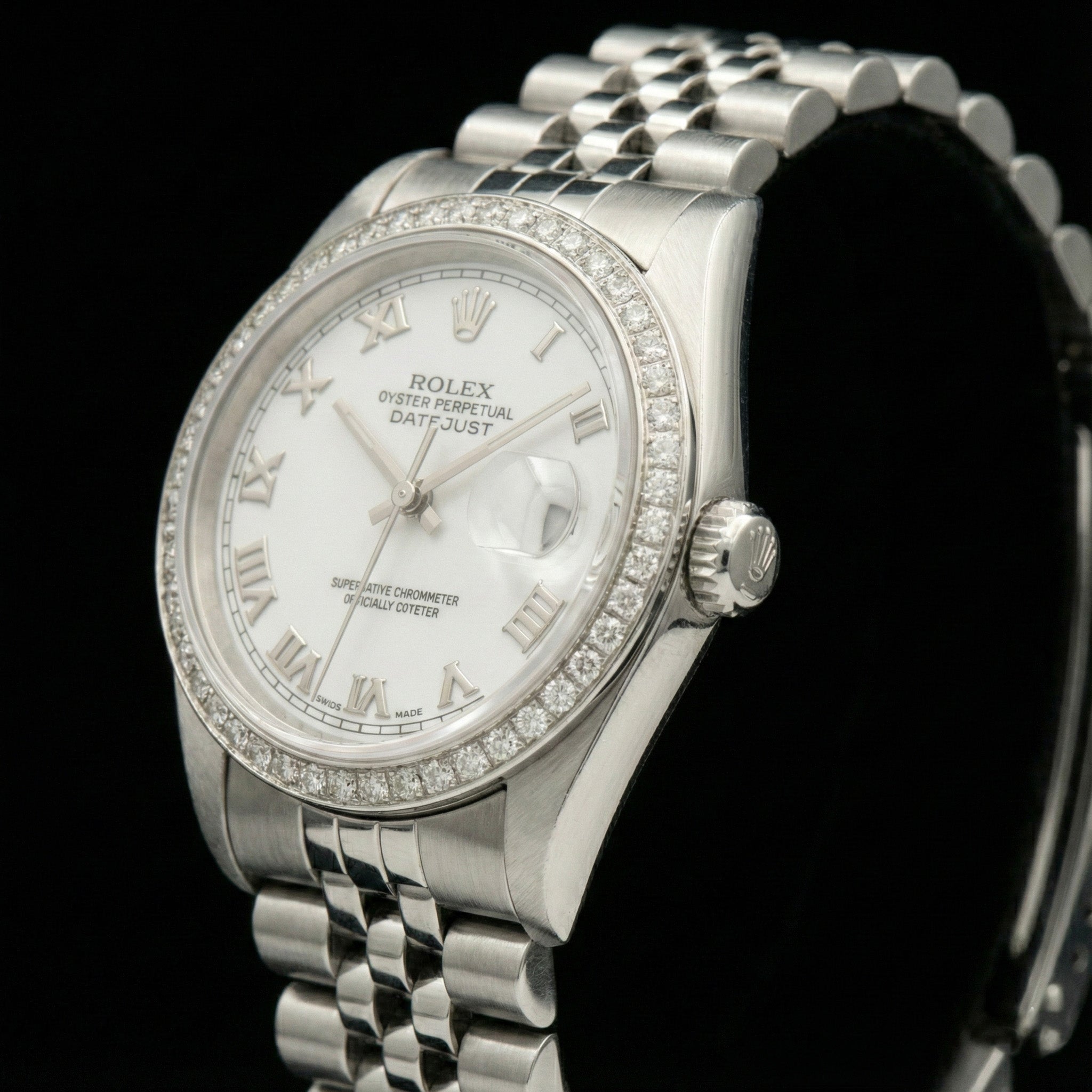 Rolex Dj White Mop Roman Dial Diamond Bezel Ss Jubilee Bracelet QUICK SET