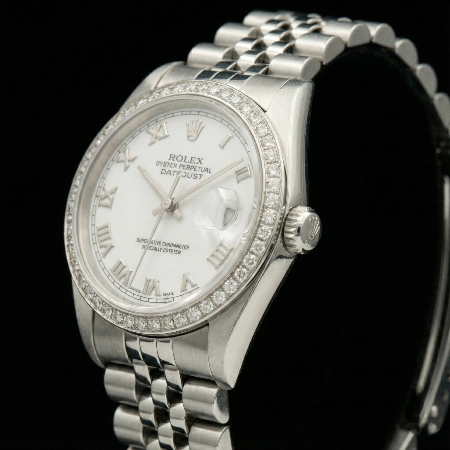 Rolex Dj White Mop Roman Dial Diamond Bezel Ss Jubilee Bracelet QUICK SET