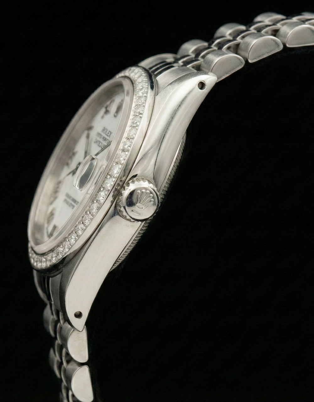 Rolex Dj White Mop Roman Dial Natural Earth Mined Diamond Bezel Ss Jubilee Bracelet QUICK SET
