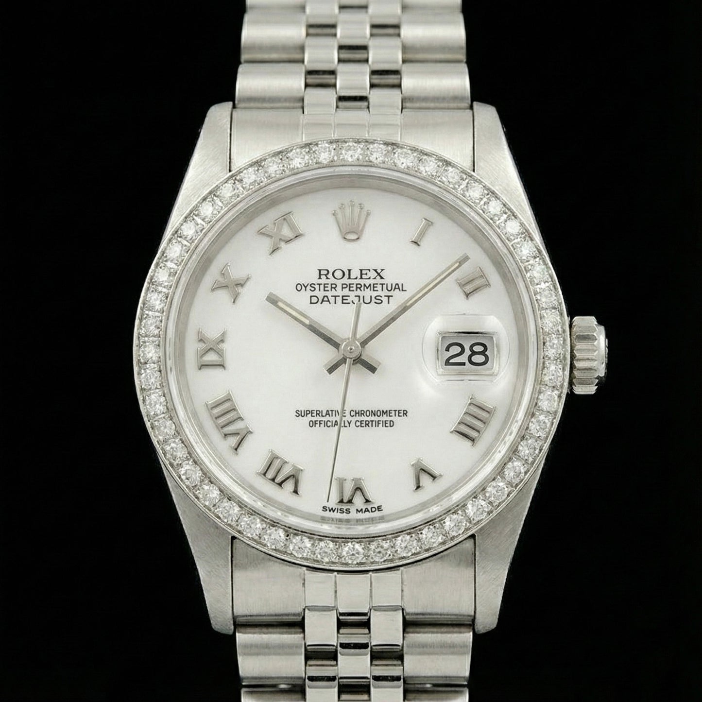 Rolex Dj White Mop Roman Dial Diamond Bezel Ss Jubilee Bracelet QUICK SET