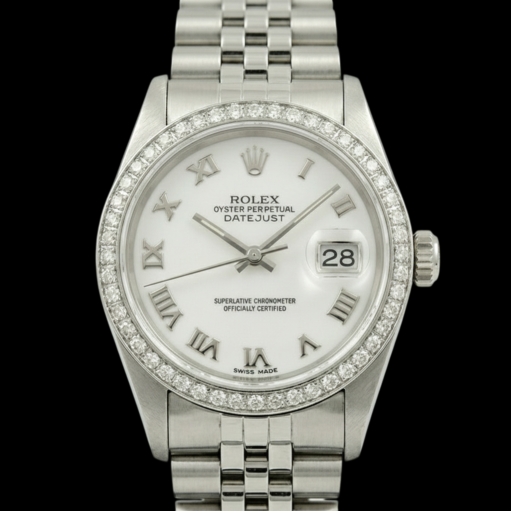 Rolex Dj White Mop Roman Dial Natural Earth Mined Diamond Bezel Ss Jubilee Bracelet QUICK SET