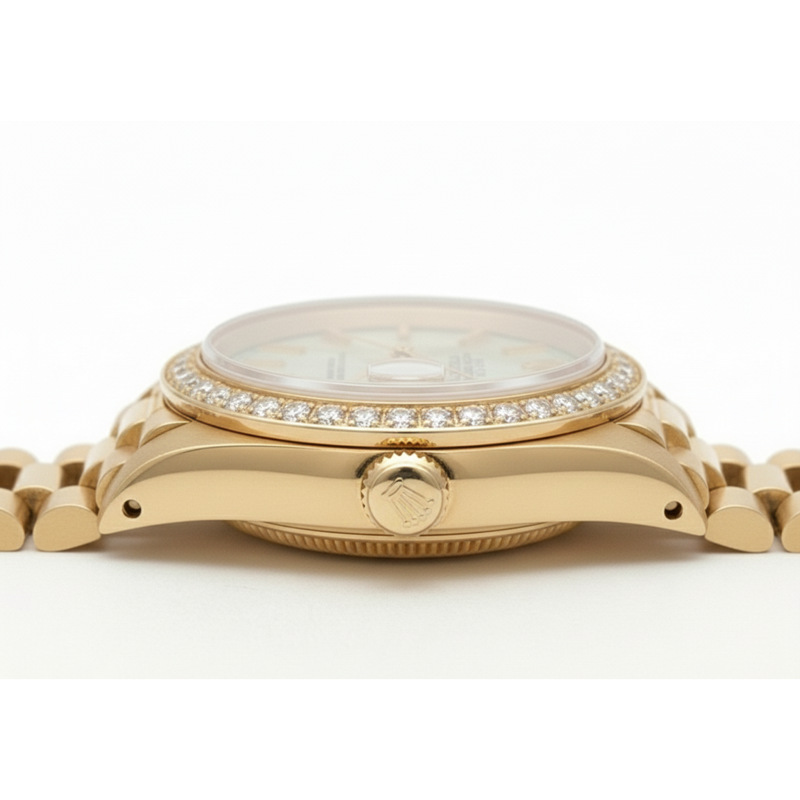 Rolex Dj White Roman Dial Natural Earth Mined Diamond Bezel Presidential Style Gold