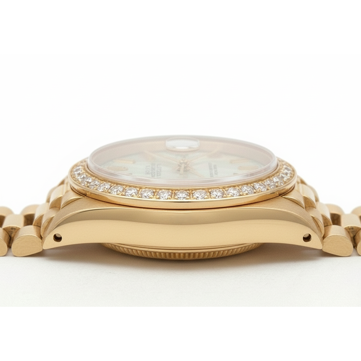 Rolex Dj White Roman Dial Natural Earth Mined Diamond Bezel Presidential Style Gold