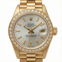 Rolex Dj White Stick Dial President Style Watch Natural Earth Mined Diamond Bezel Gold