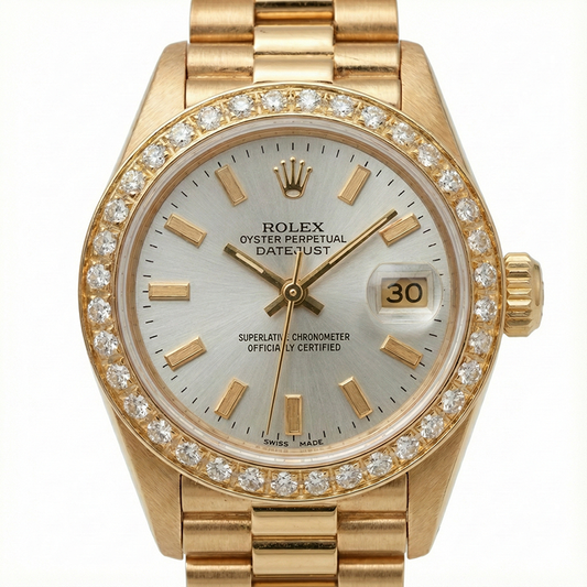 Rolex Dj White Stick Dial President Style Watch Diamond Bezel Gold