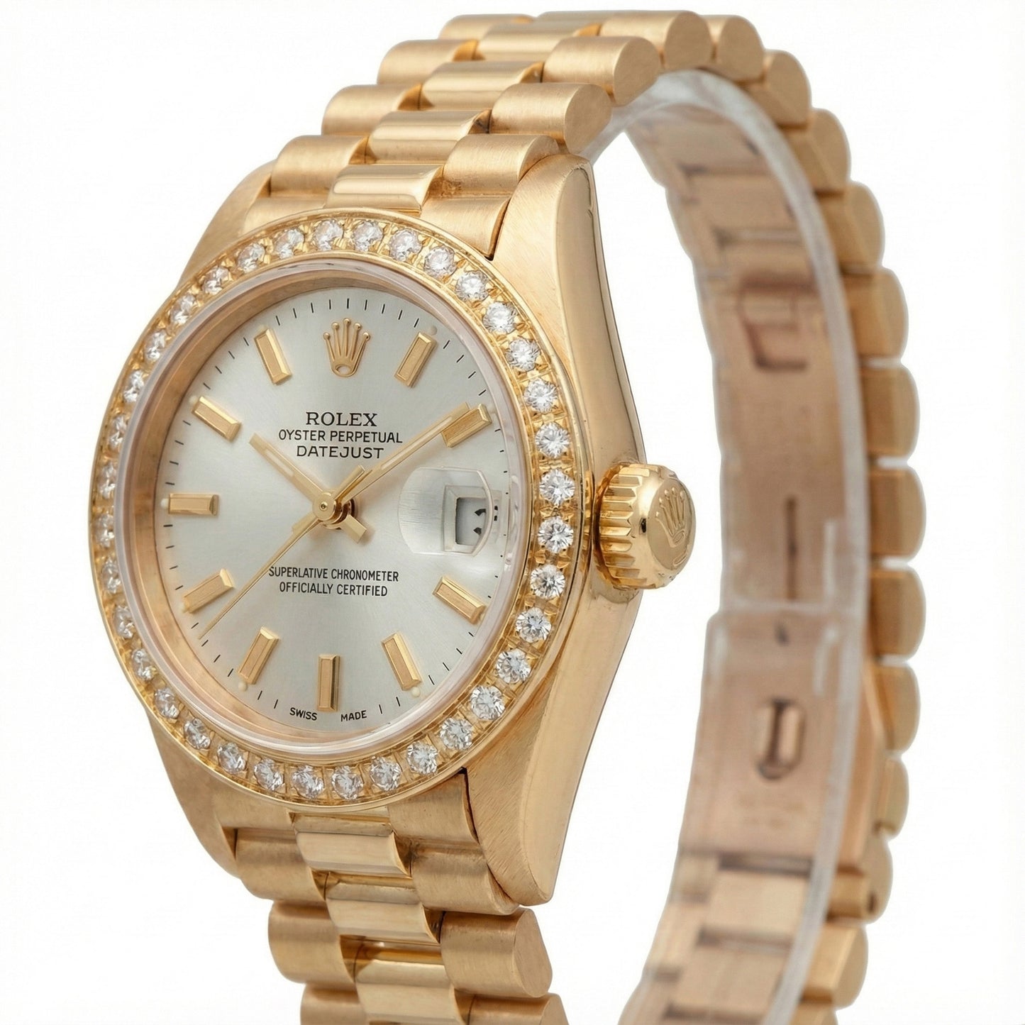 Rolex Dj White Stick Dial President Style Watch Natural Earth Mined Diamond Bezel Gold