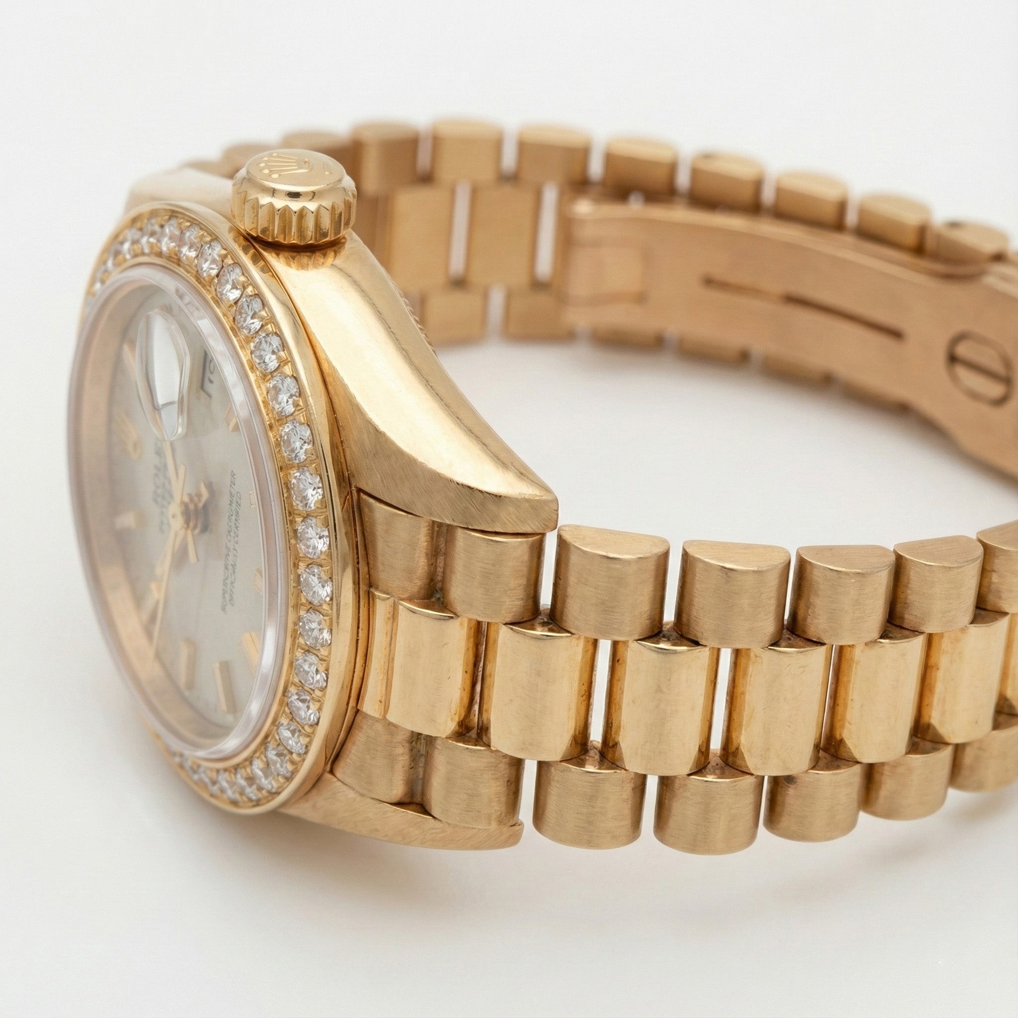 Rolex Dj White Stick Dial President Style Watch Natural Earth Mined Diamond Bezel Gold
