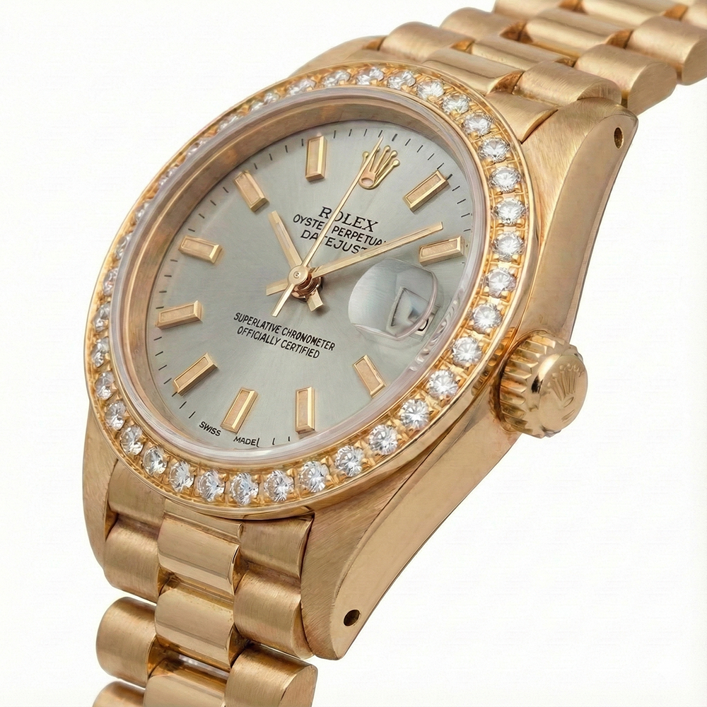 Rolex Dj White Stick Dial President Style Watch Natural Earth Mined Diamond Bezel Gold