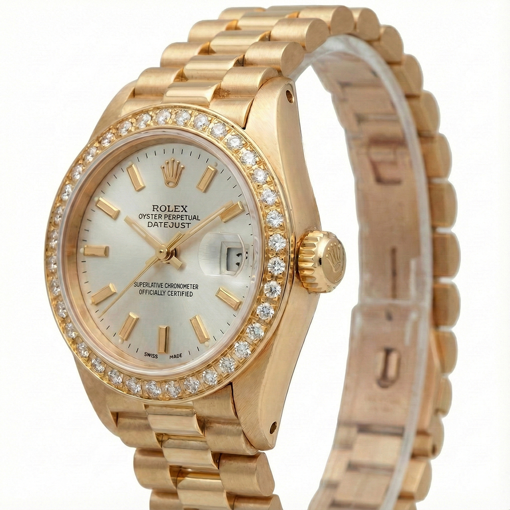 Rolex Dj White Stick Dial President Style Watch Natural Earth Mined Diamond Bezel Gold