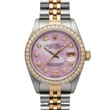 Rolex Ladies 18K Yellow Gold Pink Dial set Natural Earth Mined Diamond Watch
