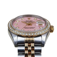 Rolex Ladies 18K Yellow Gold Pink Dial set Natural Earth Mined Diamond Watch