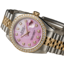 Rolex Ladies 18K Yellow Gold Pink Dial set Natural Earth Mined Diamond Watch
