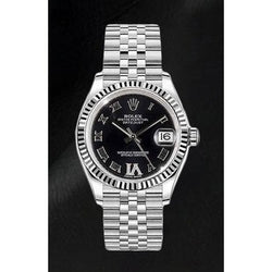 Rolex Ladies Date-Just Black Roman Dial Stainless Steel 31 mm Watch