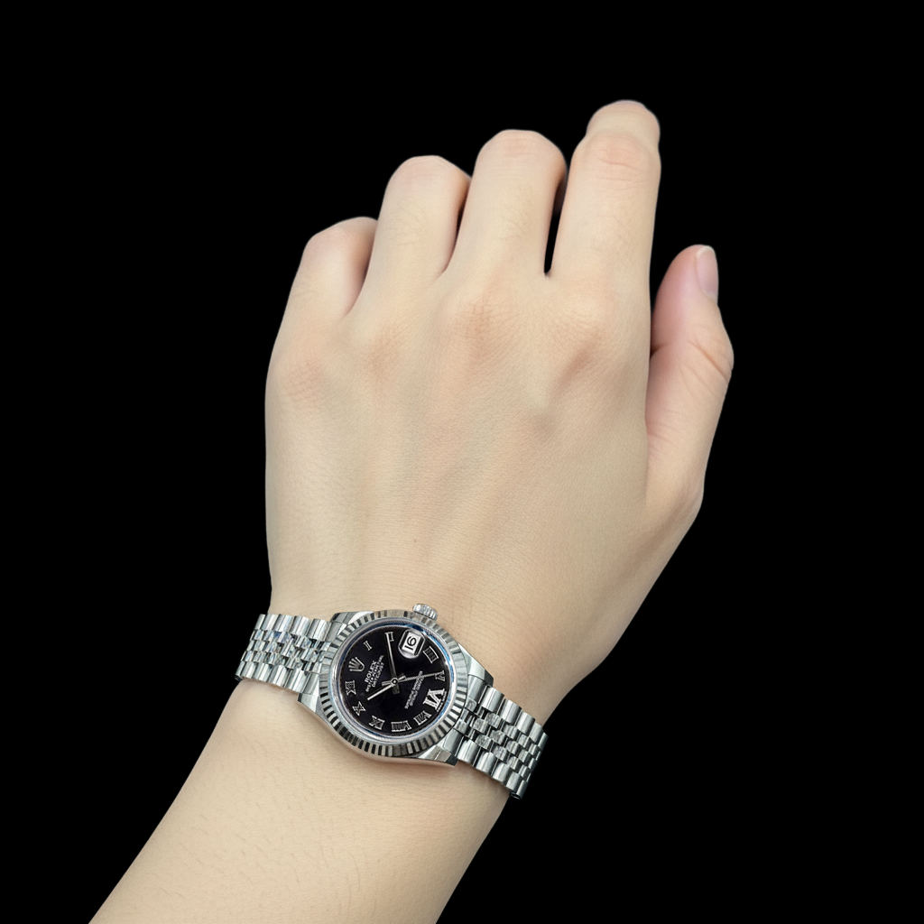 Rolex Ladies Date-Just Black Roman Dial Stainless Steel 31 mm Watch P4