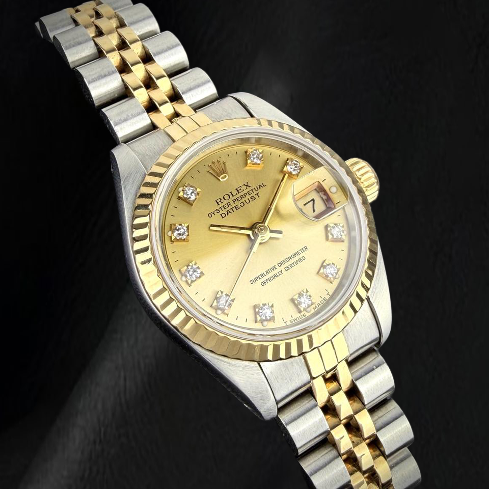 Rolex Ladies Datejust 26 mm Champagne Factory Diamond Dial Two Tone Watch