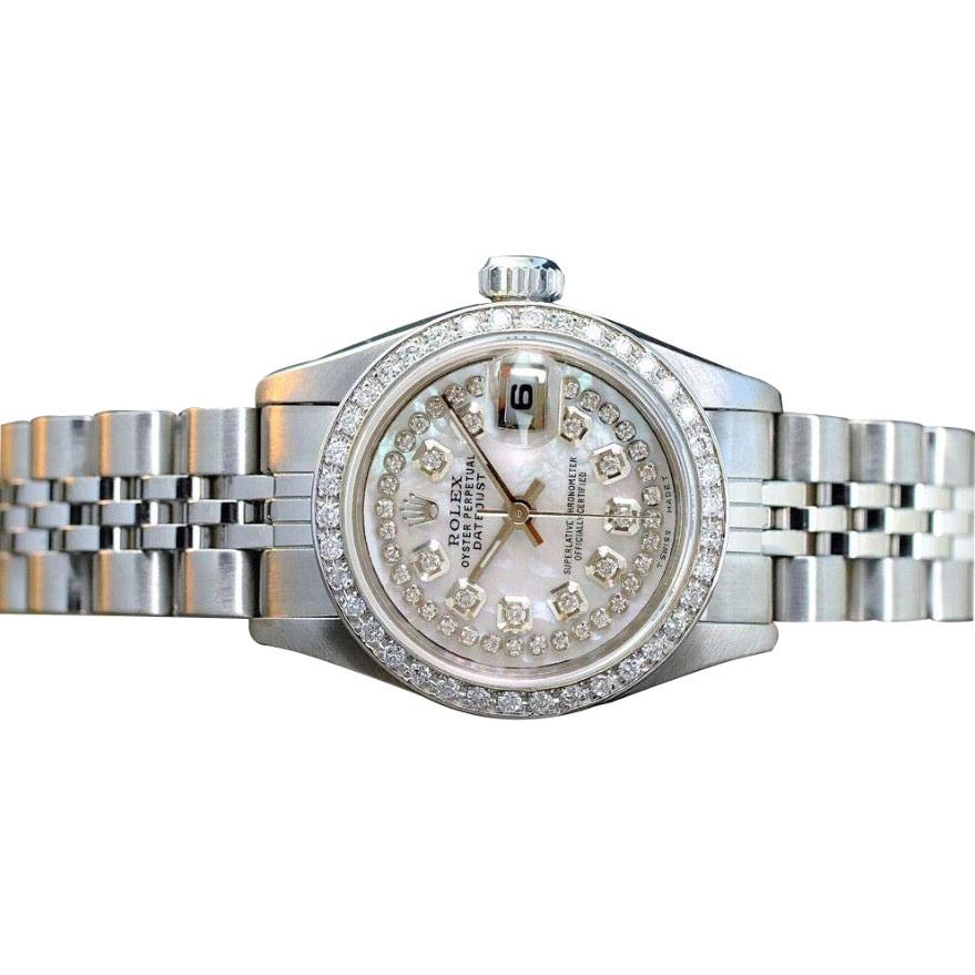 Rolex Ladies Datejust Watch Stainless Steel Natural Earth Mined Diamond Dial Bezel