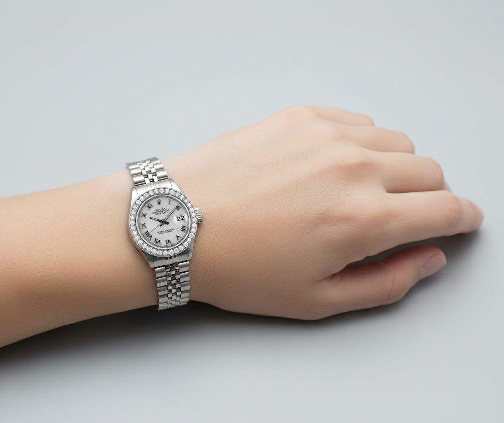 Rolex Lady-Datejust 26mm White Mother of Pearl Natural Earth Mined Diamond Steel Hidden Clasp Ladies Watch P4