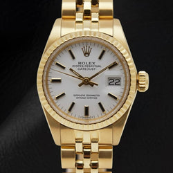 Rolex Lady-Datejust White Stick Dial President Style Bracelet Yellow Gold Watch