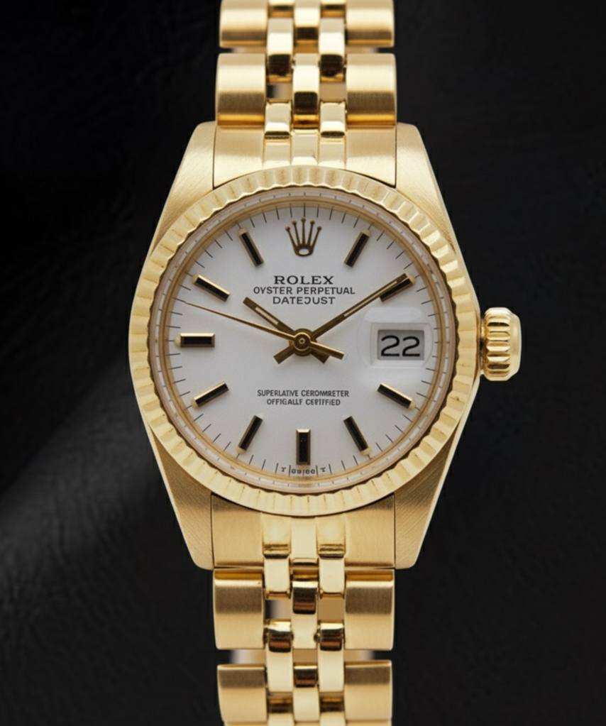 Rolex Lady-Datejust White Stick Dial President Style Bracelet Yellow Gold Watch