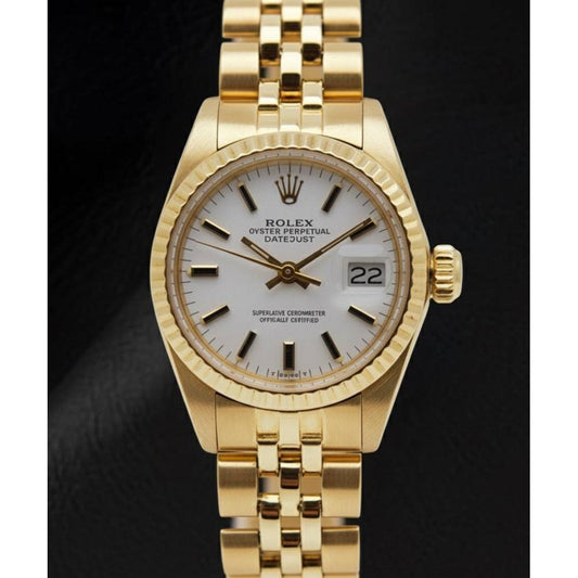Rolex Lady-Datejust White Stick Dial President Style Bracelet Yellow Gold Watch