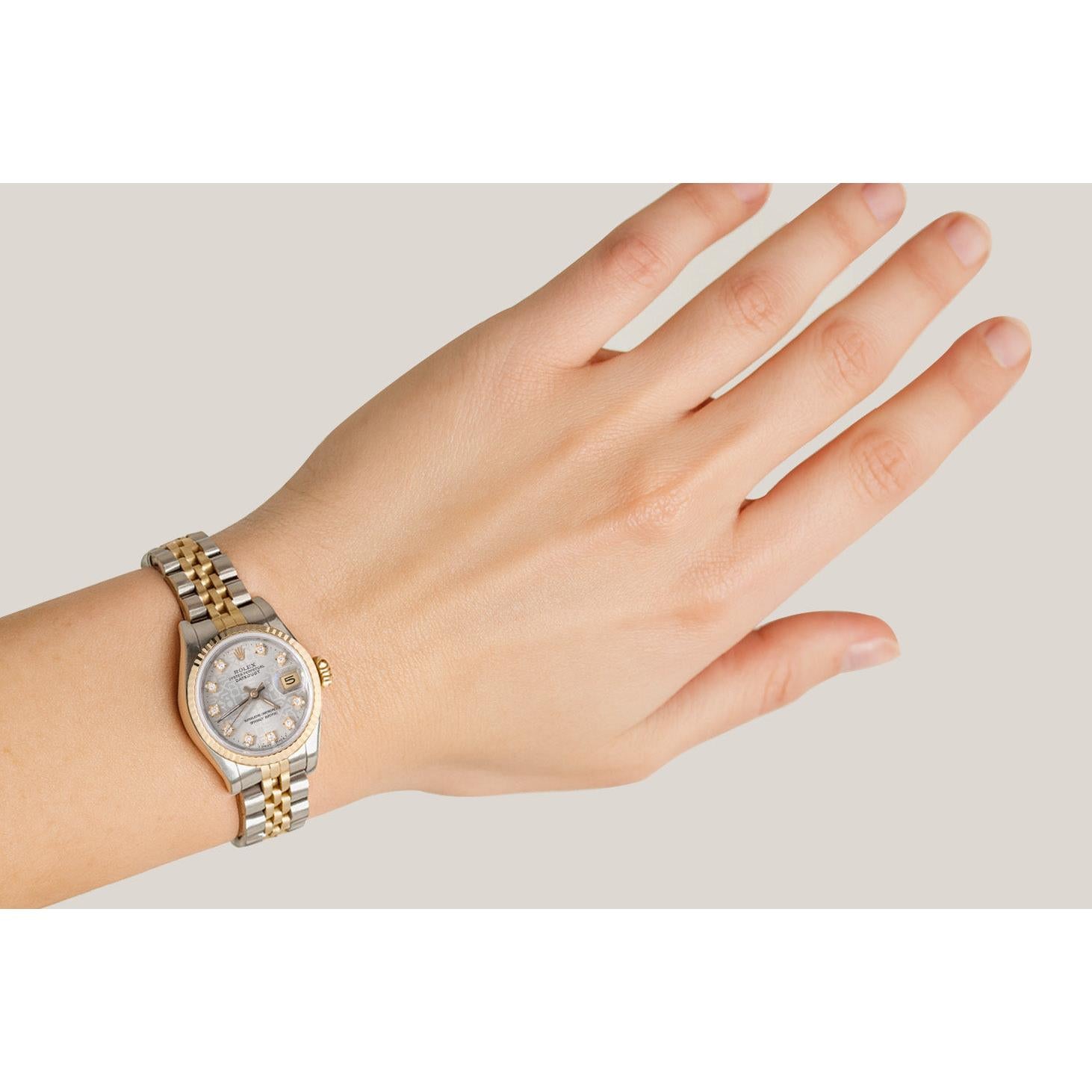 Rolex Lady Datejust 26 mm Silver Jubilee Diamond Dial Two Tone Watch