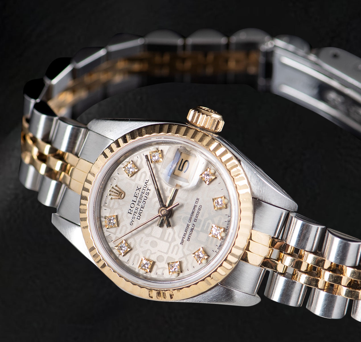 Rolex Lady Datejust 26 mm Silver Jubilee Diamond Dial Two Tone Watch