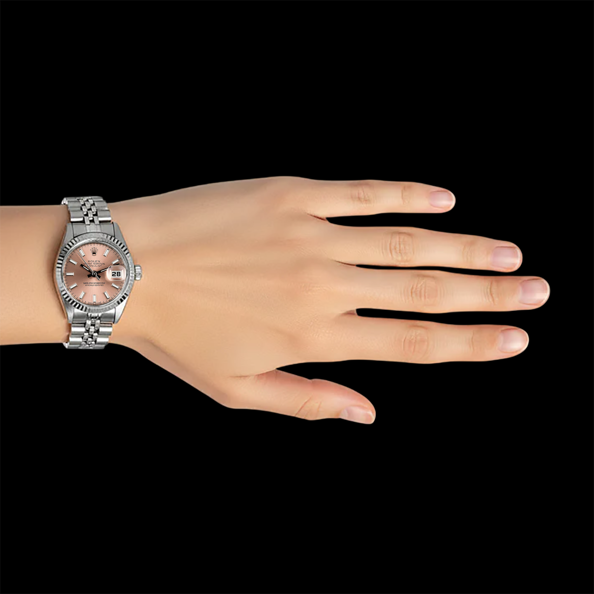 Rolex Lady Datejust 26mm Salmon Dial Fluted Bezel Jubilee Hidden Clasp Watch