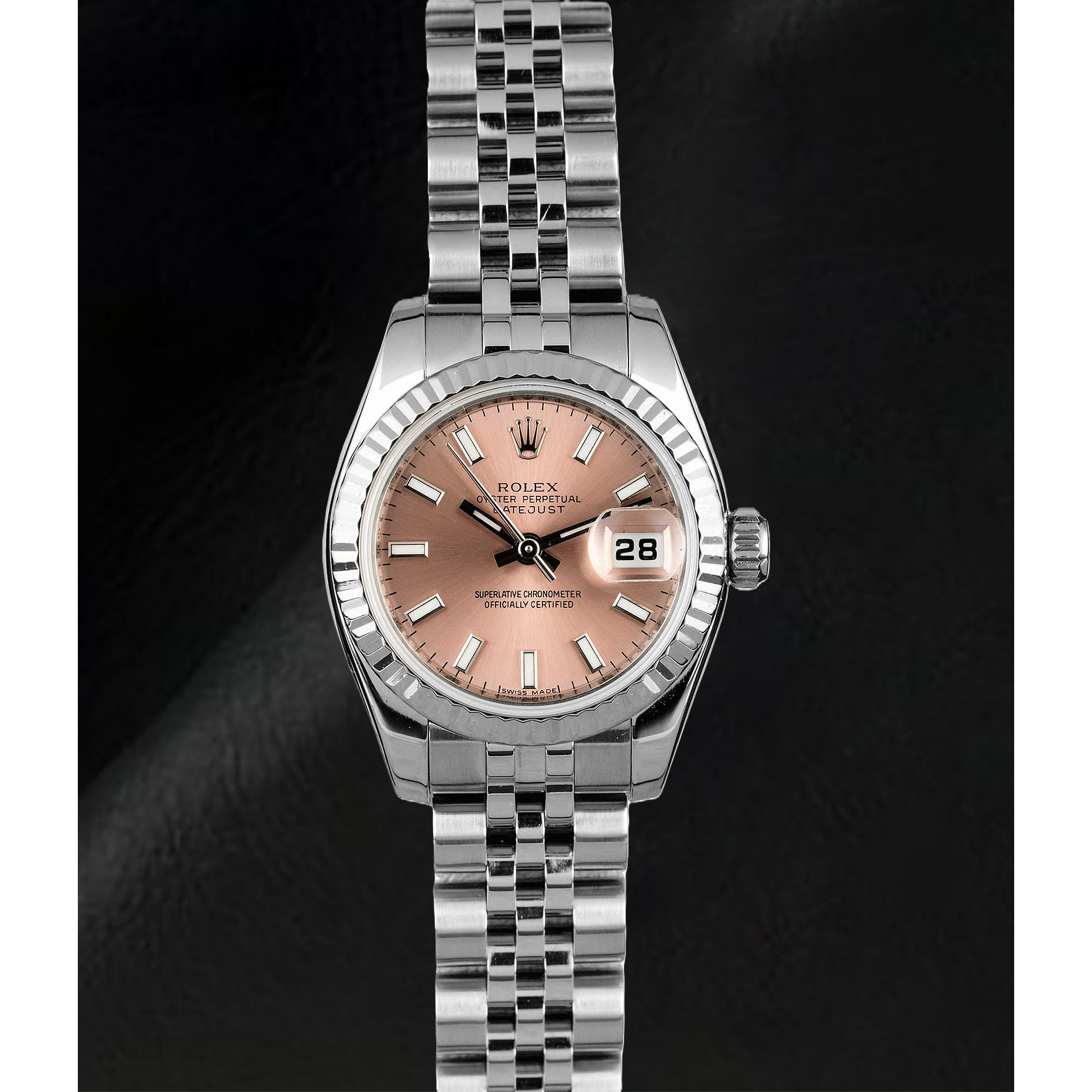 Rolex Lady Datejust 26mm Salmon Dial Fluted Bezel Jubilee Hidden Clasp Watch