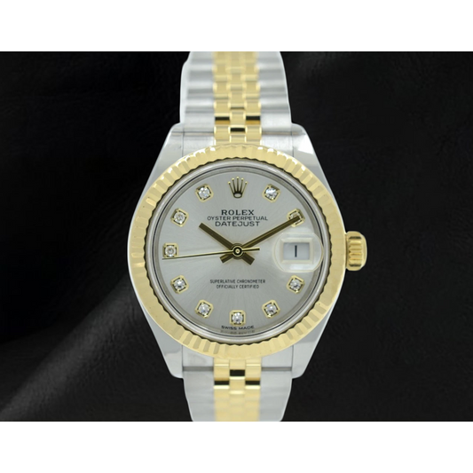 Rolex Lady Datejust 26mm 179173 Silver Diamond Dial Watch Two Tone