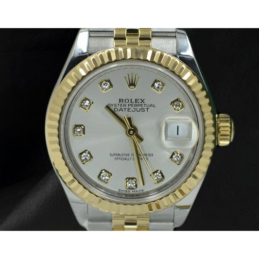 Rolex Lady Datejust 26mm 179173 Silver Diamond Dial Watch Two Tone