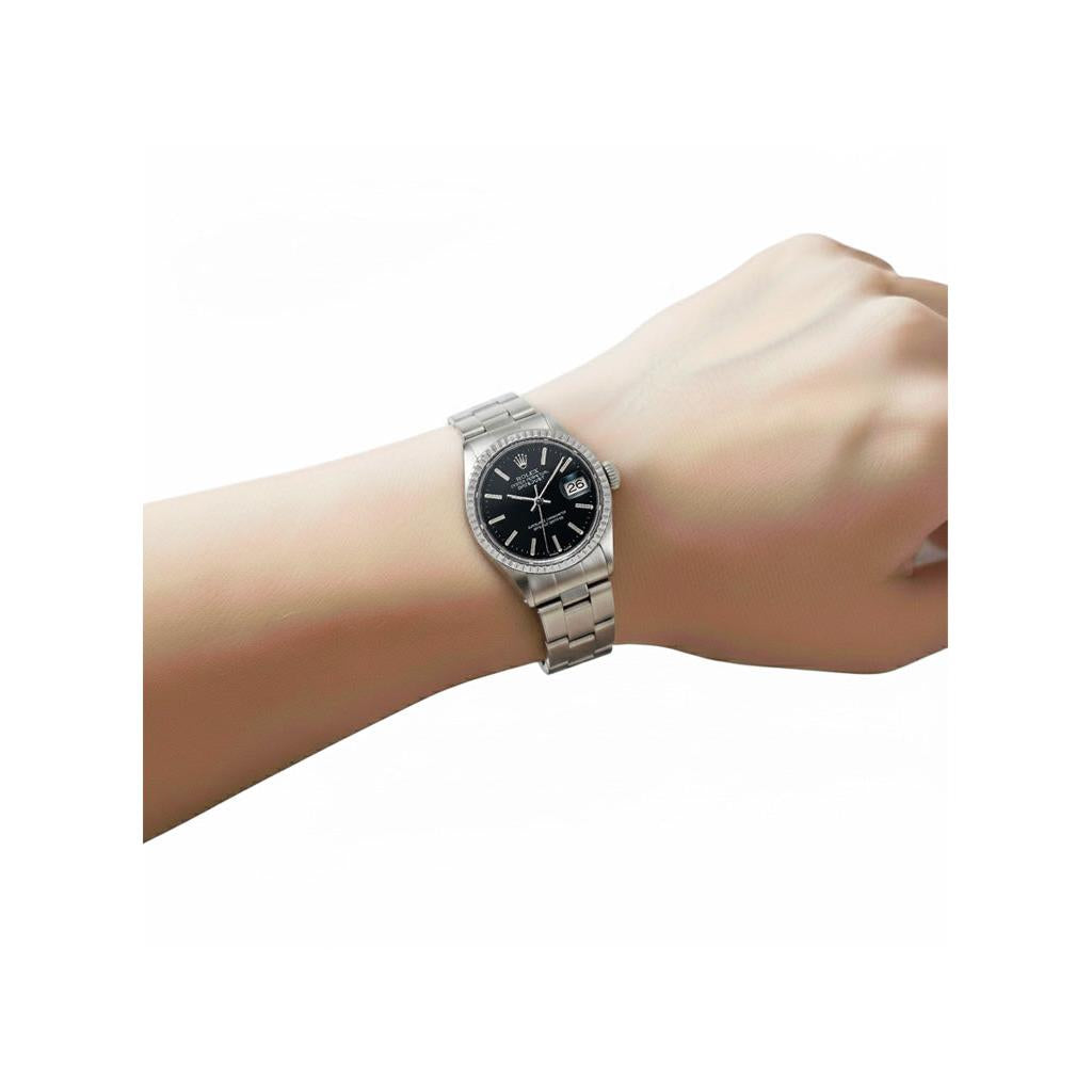 Rolex Lady Datejust Black Stick Dial 26 mm Staiinless Steel Watch