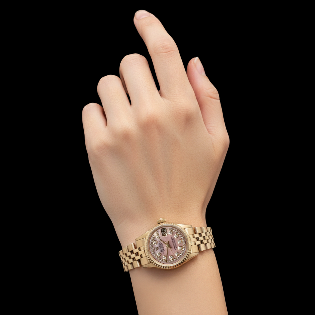 Rolex Lady Datejust Pink Mother Of Pearl String Natural Earth Mined Diamond Dial Yellow Gold Watch P5