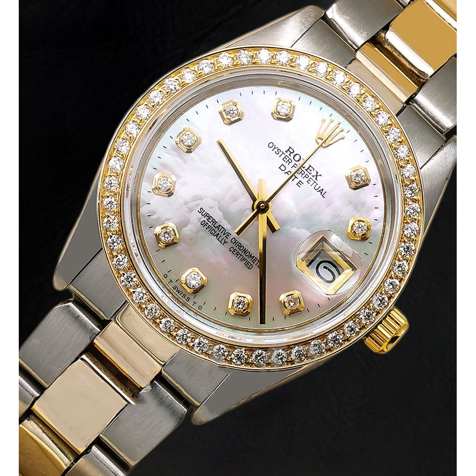 Rolex Lady Datejust White Mother of Pearl Diamond Dial 31 mm Two Tone Oyster Bracelet Watch
