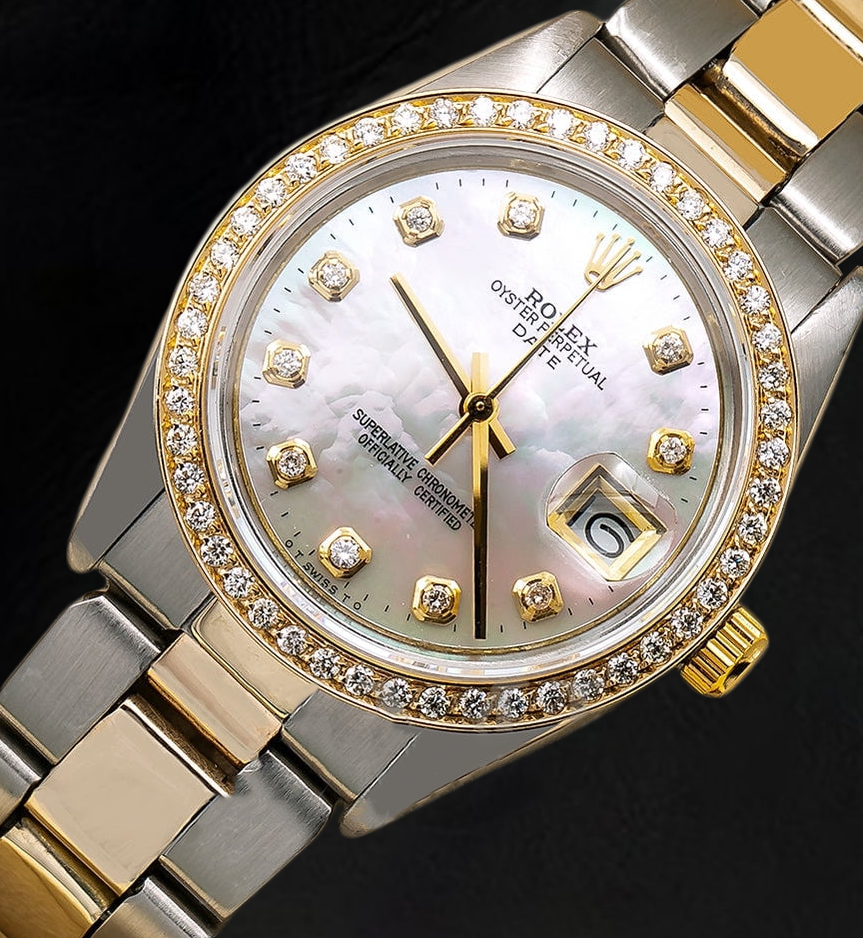 Rolex Lady Datejust White Mother of Pearl Diamond Dial 31 mm Two Tone Oyster Bracelet Watch