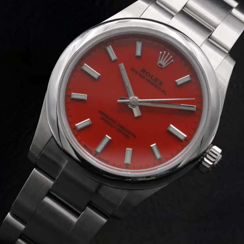 Rolex Lady Oyster Perpetual 31mm Red Luminous Dial Stainless Steel Watch