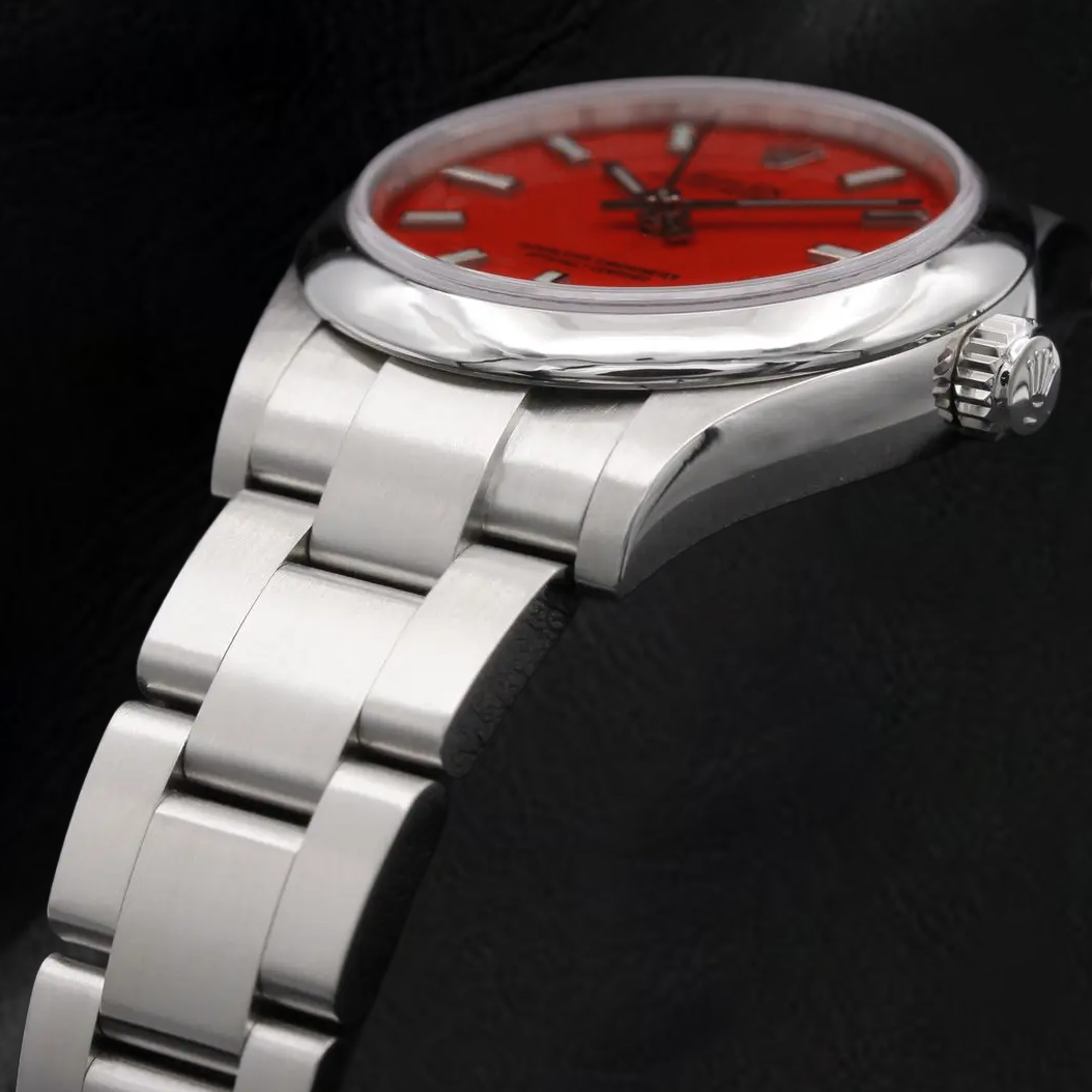 Rolex Lady Oyster Perpetual 31mm Red Luminous Dial Stainless Steel Watch