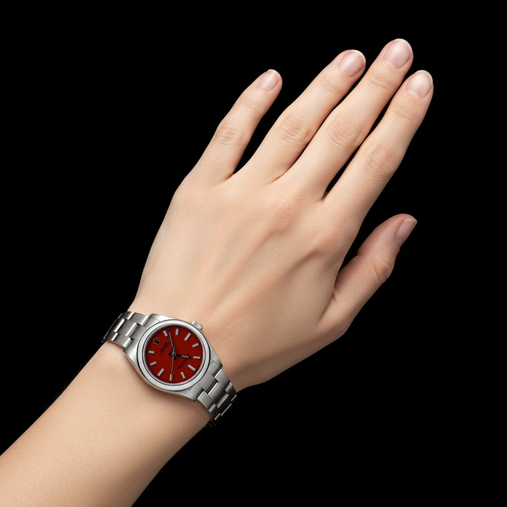 Rolex Lady Oyster Perpetual 31mm Red Luminous Dial Stainless Steel Watch