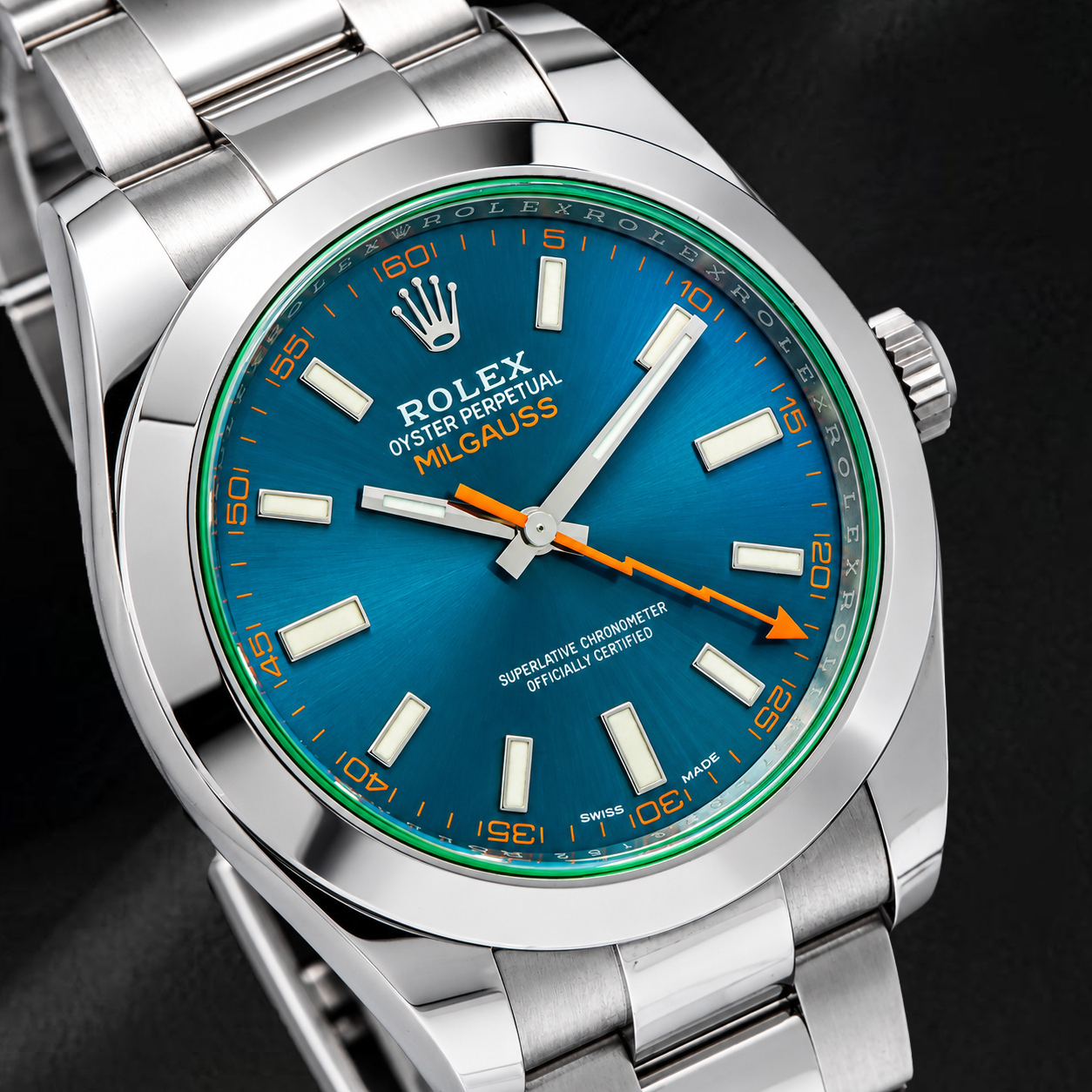 Rolex Milgauss 40mm 116400GV Blue Luminos Dial Stainless Steel Oyster Bracelet Watch