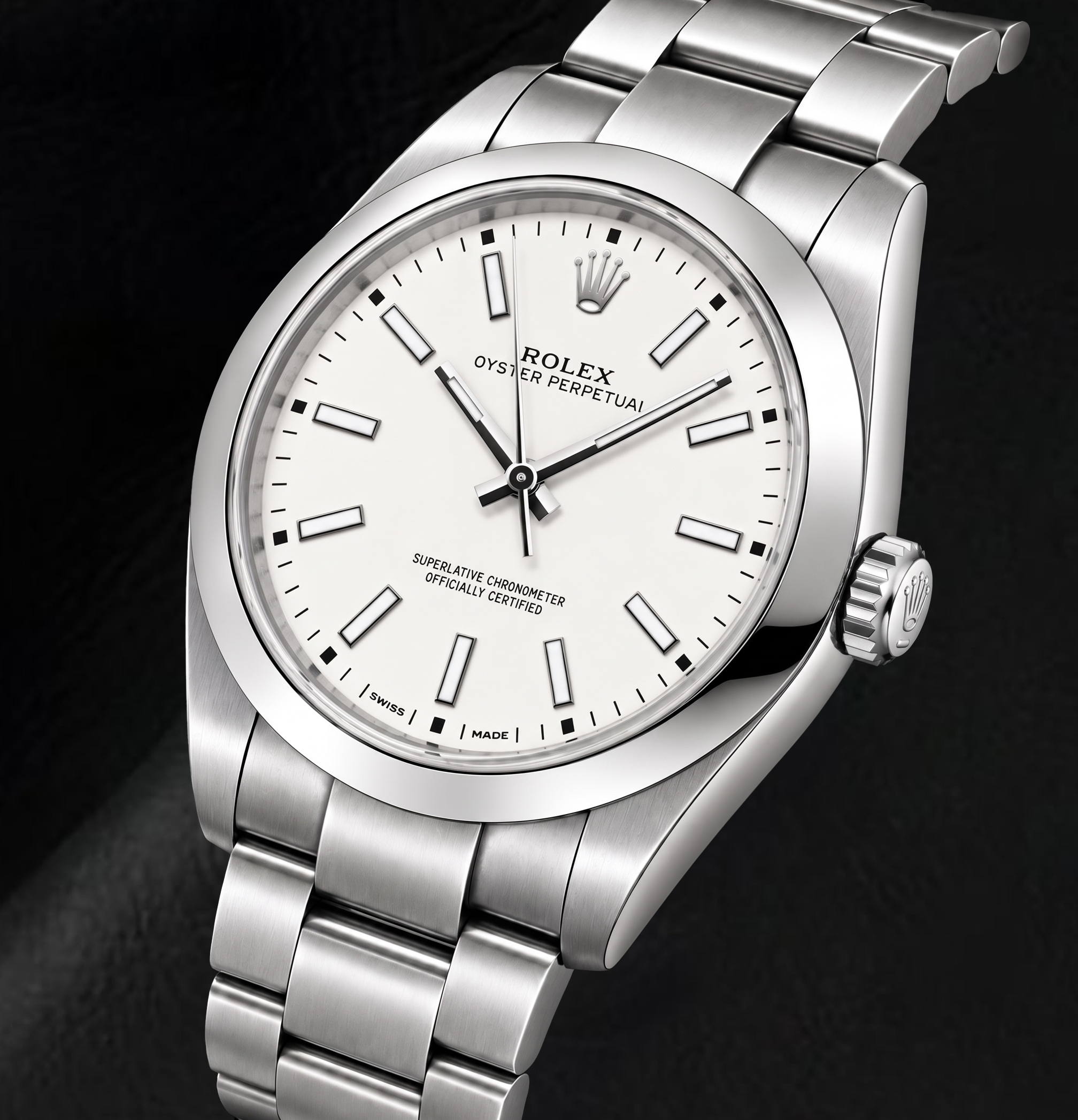 Rolex Oyster Perpetual 114300 39mm White Luminous Stick Dial Stainless Steel Watch