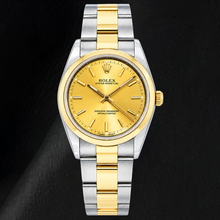 Rolex Oyster Perpetual 14203 34mm Champagne Stick Dial Two Tone Watch