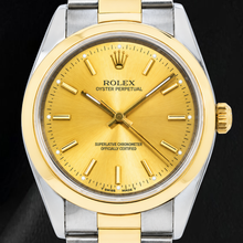 Rolex Oyster Perpetual 14203 34mm Champagne Stick Dial Two Tone Watch